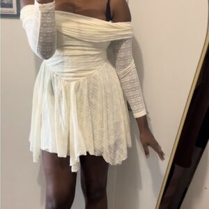 Lush Asymmetrical Off-Shoulder White Dress